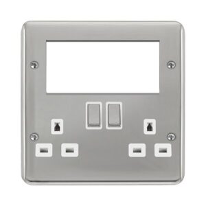 Click Scolmore - Click Deco Plus 2 Gang 3 Pin Safety Shutter Switched Socket With Quad New Media Apertures (DPCH604WH)
