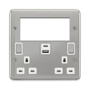 Click Scolmore - Click Deco Plus 2 Gang 3 Pin Safety Shutter Type A & C Usb Switched Socket With Quad New Media Apertures (DPCH684WH)