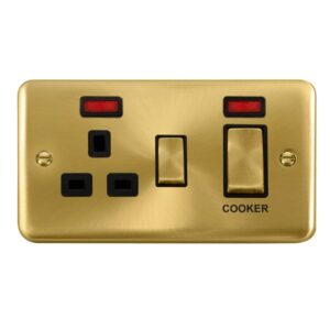 Click Scolmore - Click Deco Plus 45A Ingot 2 Gang Dp Switch With 13A Dp Switched Socket & Neons (DPSB505BK)