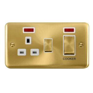 Click Scolmore - Click Deco Plus 45A Ingot 2 Gang Dp Switch With 13A Dp Switched Socket & Neons (DPSB505WH)