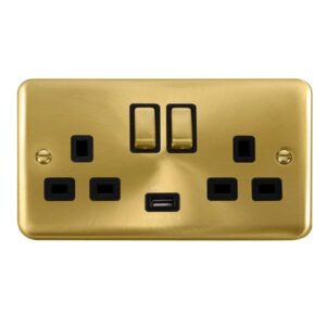 Click Scolmore - Click Deco Plus 13A Ingot 2 Gang Switched Sockets With 2.1A Usb Outlet (Twin Earth) (DPSB570BK)