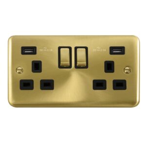 Click Scolmore - Click Deco Plus 13A Ingot 2 Gang Switched Socket With Twin 2.1A Usb Outlets (4.2A) (Twin Earth) (DPSB580BK)