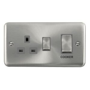 Click Scolmore - Click Deco Plus 50A Ingot 2 Gang Double Pole Switch With 13A Double Pole Switched Socket Outlet (DPSC504GY)
