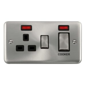 Click Scolmore - Click Deco Plus 45A Ingot 2 Gang Dp Switch With 13A Dp Switched Socket & Neons (DPSC505BK)