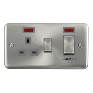 Click Scolmore - Click Deco Plus 50A Ingot 2 Gang Double Pole Switch With 13A Double Pole Switched Socket Outlet & Neons (DPSC505GY)