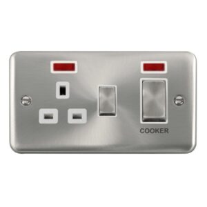 Click Scolmore - Click Deco Plus 45A Ingot 2 Gang Dp Switch With 13A Dp Switched Socket & Neons (DPSC505WH)