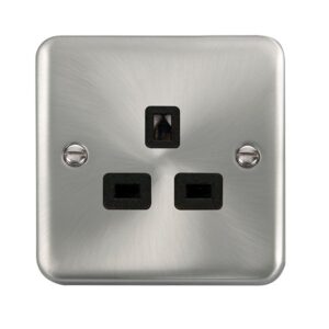 Click Scolmore - Click Deco Plus 13A 1 Gang 3 Pin Safety Shutter Unswitched Socket Outlet Satin Chrome White Insert (DPSC530BK)