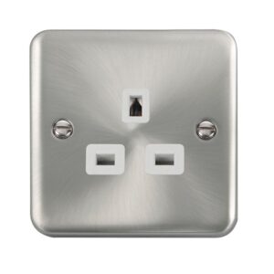 Click Scolmore - Click Deco Plus 13A 1 Gang 3 Pin Safety Shutter Unswitched Socket Outlet Satin Chrome Black Insert (DPSC530WH)