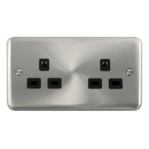 Click Scolmore - Click Deco Plus 13A 2 Gang 3 Pin Safety Shutter Unswitched Socket Outlet Satin Chrome White Insert (DPSC532BK)
