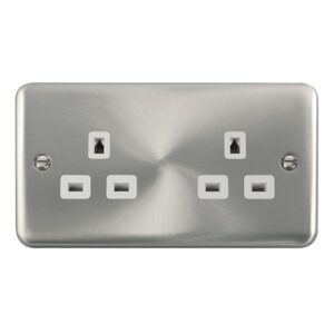 Click Scolmore - Click Deco Plus 13A 2 Gang 3 Pin Safety Shutter Unswitched Socket Outlet Satin Chrome Black Insert (DPSC532WH)
