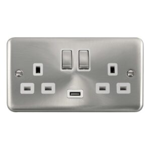 Click Scolmore - Click Deco Plus 13A Ingot 2 Gang Switched Sockets With 2.1A Usb Outlet (Twin Earth) (DPSC570WH)