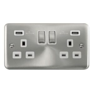 Click Scolmore - Click Deco Plus 13A Ingot 2 Gang Switched Socket With Twin 2.1A Usb Outlets (4.2A) (Twin Earth) (DPSC580WH)