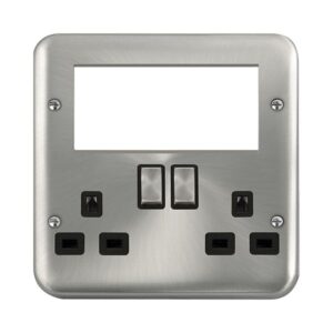 Click Scolmore - Click Deco Plus 2 Gang 3 Pin Safety Shutter Switched Socket With Quad New Media Apertures (DPSC604BK)