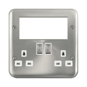 Click Scolmore - Click Deco Plus 2 Gang 3 Pin Safety Shutter Switched Socket With Quad New Media Apertures (DPSC604WH)