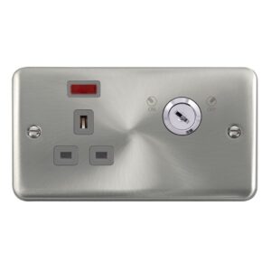 Click Scolmore - Click Deco Plus 13A Ingot 1 Gang Double Pole Key Lockable Switched Socket With Neon (Double Plate) (DPSC655GY)
