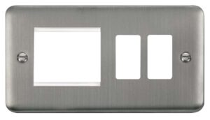 Click Deco Plus Hotel Accessory Plate 2 Gang GridPro Frontplate With Twin New Media Aperture