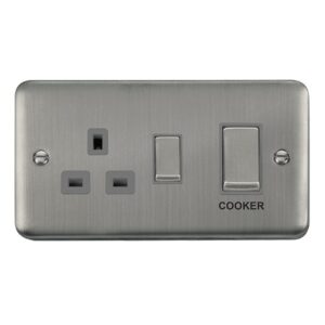 Click Scolmore - Click Deco Plus 50A Ingot 2 Gang Double Pole Switch With 13A Double Pole Switched Socket Outlet (DPSS504GY)