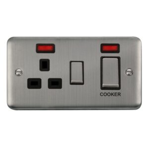 Click Scolmore - Click Deco Plus 45A Ingot 2 Gang Dp Switch With 13A Dp Switched Socket & Neons (DPSS505BK)