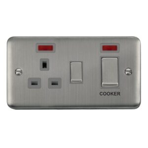 Click Scolmore - Click Deco Plus 50A Ingot 2 Gang Double Pole Switch With 13A Double Pole Switched Socket Outlet & Neons (DPSS505GY)