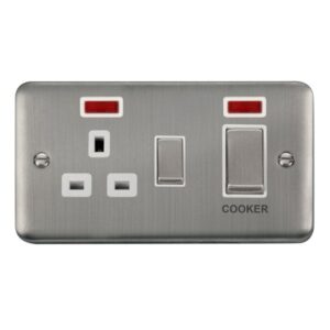 Click Scolmore - Click Deco Plus 45A Ingot 2 Gang Dp Switch With 13A Dp Switched Socket & Neons (DPSS505WH)