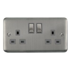 Click Scolmore - Click Deco Plus 13A Ingot 2 Gang Double Pole Switched Socket Outlet (DPSS536GY)