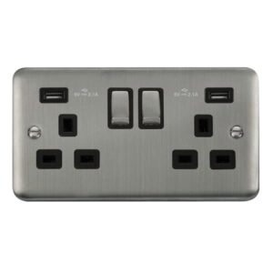 Click Scolmore - Click Deco Plus 13A Ingot 2 Gang Switched Socket With Twin 2.1A Usb Outlets (4.2A) (Twin Earth) (DPSS580BK)