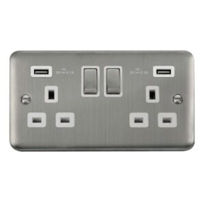 Click Scolmore - Click Deco Plus 13A Ingot 2 Gang Switched Socket With Twin 2.1A Usb Outlets (4.2A) (Twin Earth) (DPSS580WH)