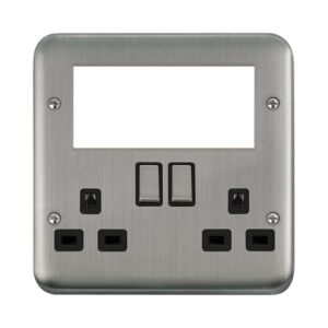 Click Scolmore - Click Deco Plus 2 Gang 3 Pin Safety Shutter Switched Socket With Quad New Media Apertures (DPSS604BK)