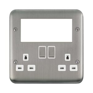 Click Scolmore - Click Deco Plus 2 Gang 3 Pin Safety Shutter Switched Socket With Quad New Media Apertures (DPSS604WH)