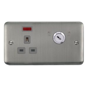 Click Scolmore - Click Deco Plus 13A Ingot 1 Gang Double Pole Key Lockable Switched Socket With Neon (Double Plate) (DPSS655GY)