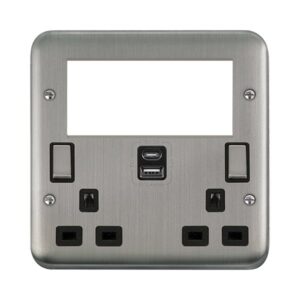 Click Scolmore - Click Deco Plus 2 Gang 3 Pin Safety Shutter Type A & C Usb Switched Socket With Quad New Media Apertures (DPSS684BK)