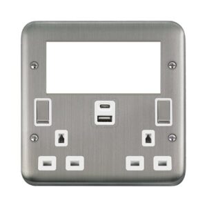 Click Scolmore - Click Deco Plus 2 Gang 3 Pin Safety Shutter Type A & C Usb Switched Socket With Quad New Media Apertures (DPSS684WH)