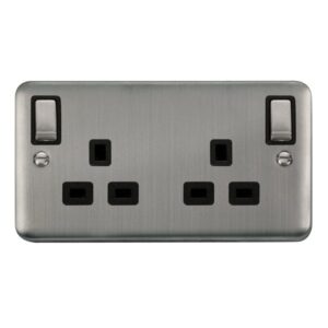 Click Scolmore - Click Deco Plus 13A 2Gang Outboard Switch Skt Dp Ss Bk (DPSS836BK)