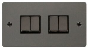 Click Scolmore - Click Define Ingot 10Ax 4 Gang 2 Way Switch Black (FPBN414BK)