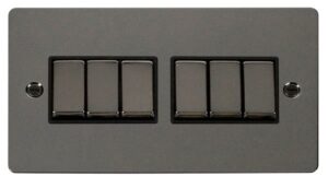 Click Scolmore - Click Define Ingot 10Ax 6 Gang 2 Way Switch Black (FPBN416BK)