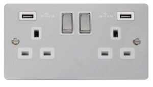Click Scolmore - Click Define 13A Ingot 2 Gang Switched Socket With Twin 2.1A Usb Outlets (4.2A) (Twin Earth) (FPCH580WH)