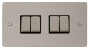 Click Scolmore - Click Define Ingot 10Ax 4 Gang 2 Way Switch Black (FPPN414BK)