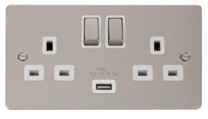 Click Scolmore - Click Define 13A 2G Ingot Switched Socket With 2.1A Usb Outlet White (FPPN570WH)