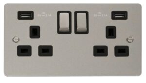 Click Scolmore - Click Define 13A Ingot 2 Gang Switched Socket With Twin 2.1A Usb Outlets (4.2A) (Twin Earth) (FPPN580BK)