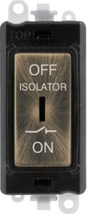 Click Scolmore - Click GridPro 10A 3 Pole Fan Isolation Switch Black Insert Antique Brass Switch (GM1030BKAB)