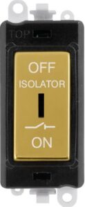 Click Scolmore - Click GridPro 10A 3 Pole Fan Isolation Switch Black Insert Polished Brass Switch (GM1030BKBR)