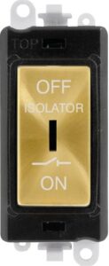 Click Scolmore - Click GridPro 10A 3 Pole Fan Isolation Switch Black Insert Satin Brass Switch (GM1030BKSB)