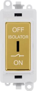 Click Scolmore - Click GridPro 10A 3 Pole Fan Isolation Switch Polar White Insert Polished Brass Switch (GM1030PWBR)