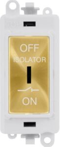 Click Scolmore - Click GridPro 10A 3 Pole Fan Isolation Switch Polar White Insert Satin Brass Switch (GM1030PWSB)