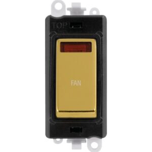 Click Scolmore - Click GridPro 20Ax Double Pole Switch With Neon Module Black Polished Brass Fan (GM2018NBKBR-FN)