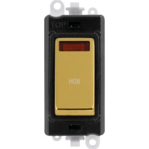Click Scolmore - Click GridPro 20Ax Double Pole Switch With Neon Module Black Polished Brass Hob (GM2018NBKBR-HB)