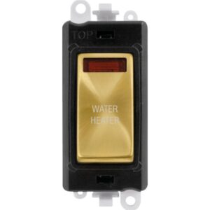 Click Scolmore - Click GridPro 20Ax Double Pole Switch With Neon Module Black Satin Brass Water Heater (GM2018NBKSB-WH)