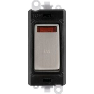 Click Scolmore - Click GridPro 20Ax Double Pole Switch With Neon Module Black Stainless Steel Fan (GM2018NBKSS-FN)