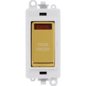 Click Scolmore - Click GridPro 20Ax Double Pole Switch With Neon Module Polar White Polished Brass Fridge Freezer (GM2018NPWBR-FF)