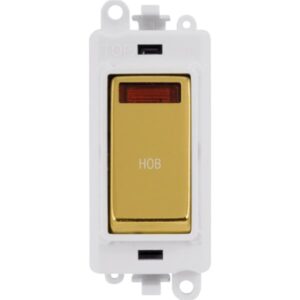 Click Scolmore - Click GridPro 20Ax Double Pole Switch With Neon Module Polar White Polished Brass Hob (GM2018NPWBR-HB)